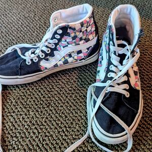 Vans Kids High-Top Sneakers - Black and Multicolor Pattern